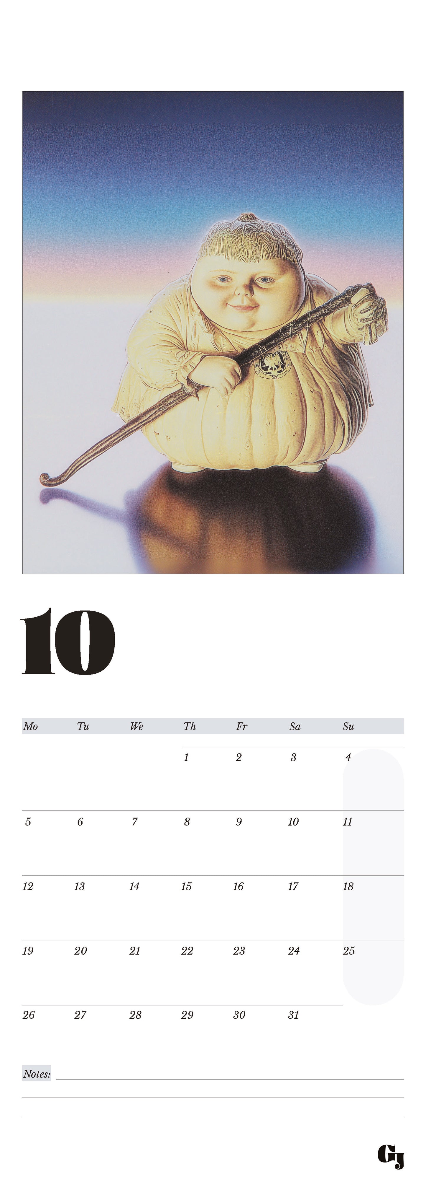 Wall calendar month notes funny boy pumpkin halloween