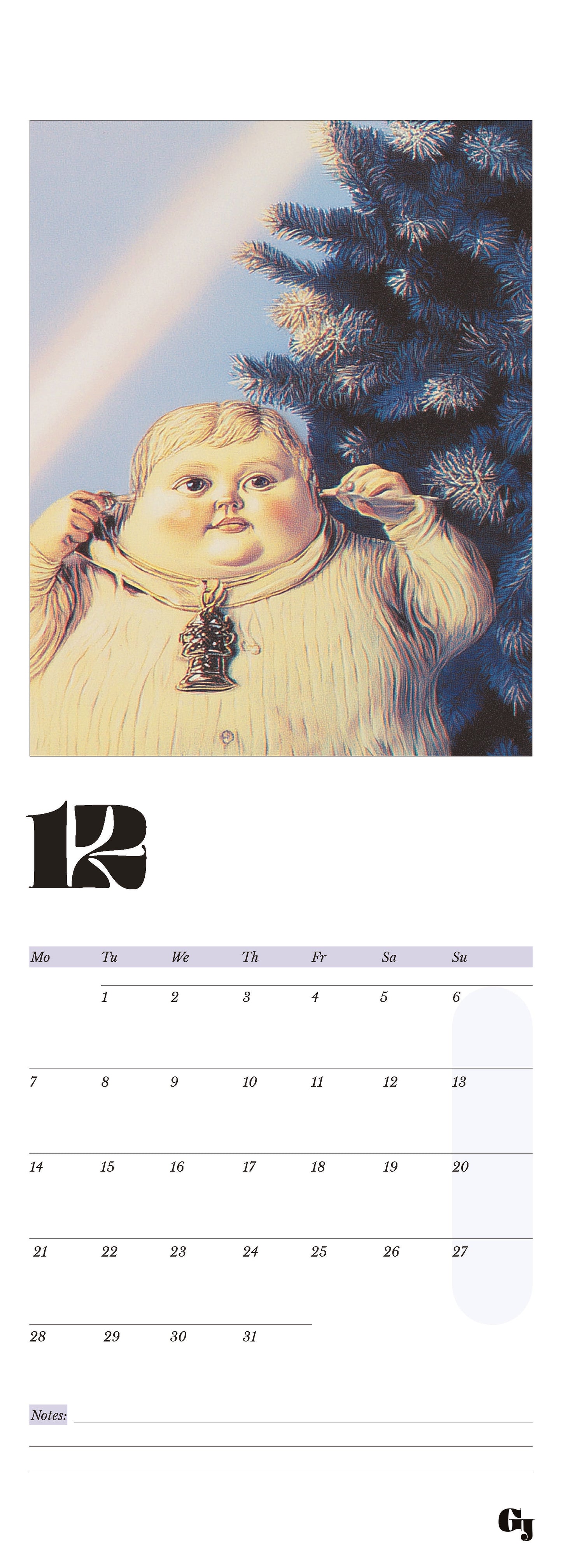 Wall calendar month notes Geoff christmas tree funny boy