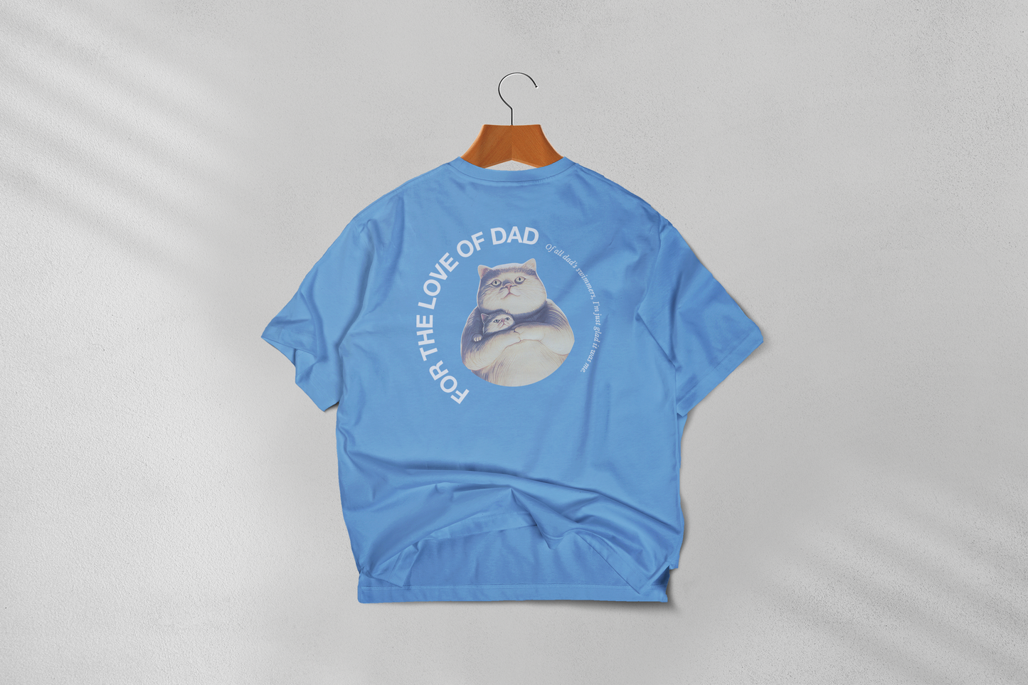 for the love of dad back print tshirt bright blue Jeffrey and his father graphic circle
